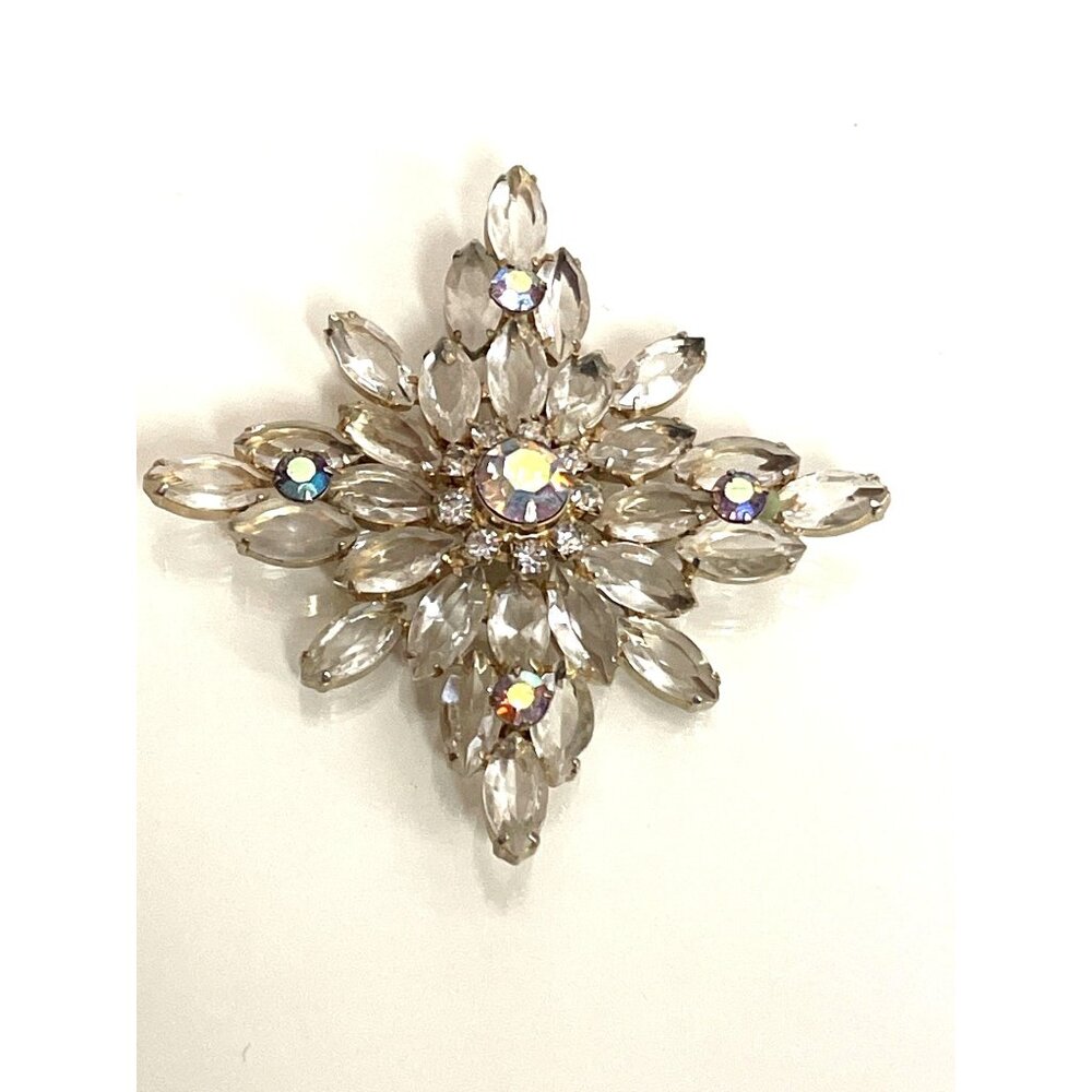 Massive Statement Colorless Rhinestone Crystal AB Brooch Vintage Jewelry Bridal - Picture 9 of 9